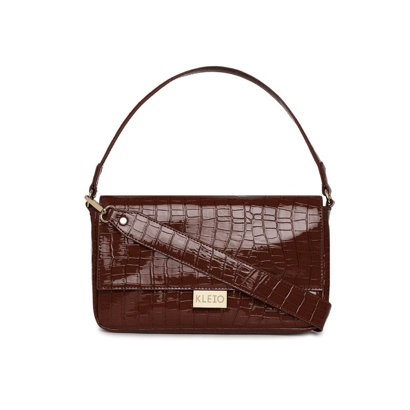 KLEIO On-trend Glossy Party/Bridal Satchel Handbag for Women and Girls - Brown - Image 4